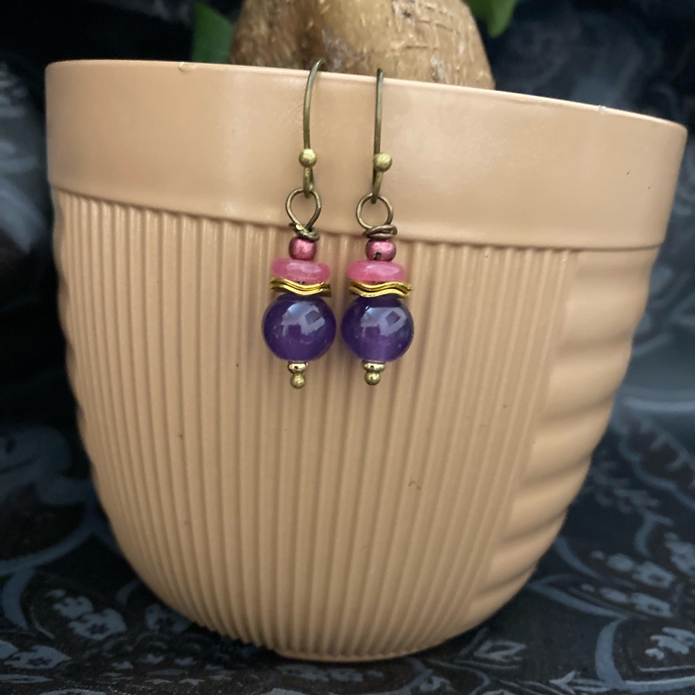 Artisan Purple and Pink Beaded Earrings